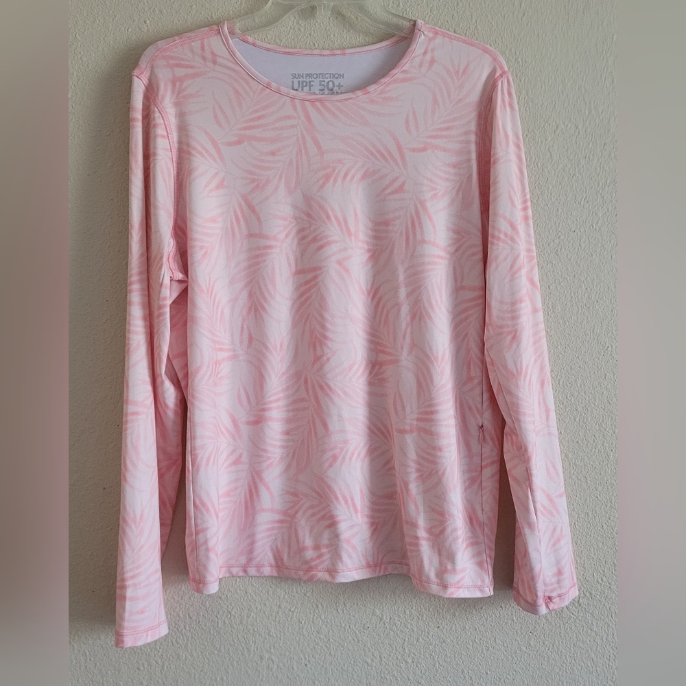 32 Degrees Cool Sz Large Sun Protection UPF 50+ Pink Leaf Print Swim Shirt